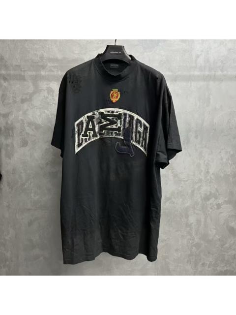 BALENCIAGA Balenciaga Black Crewneck Short-Sleeve T-Shirt with Embroidered Lettering Patch