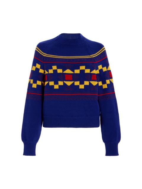 HIGH SPORT Lara Fair Isle Knit Cotton Sweater navy
