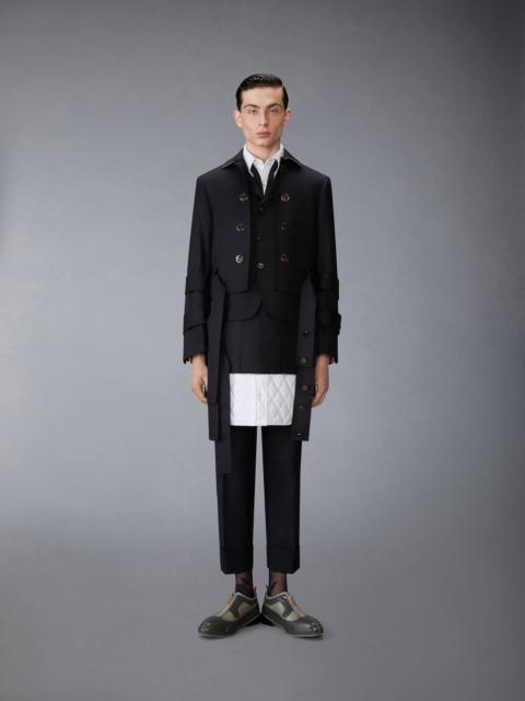 Wool Flannel All in One Modular Bal Collar Overcoat With Mini Pleated Skirt and Silk Faille Lapel