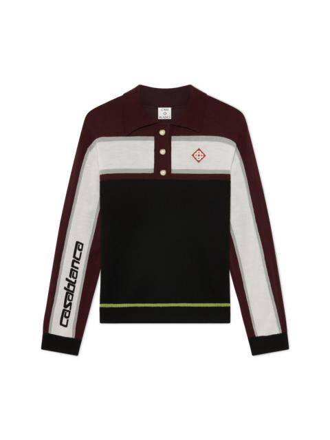 CASABLANCA Striped Oversized Long Sleeve Polo Shirt