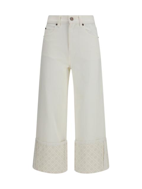 TORY BURCH Tory Burch T Monogram Contrast Cuff Straight-leg Jeans