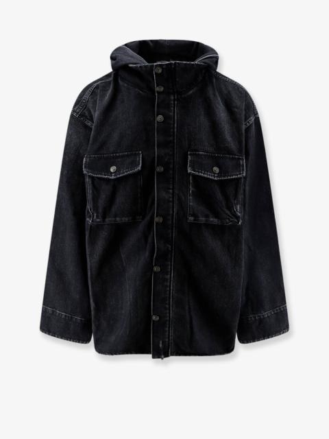 BALENCIAGA Balenciaga Black Denim Jacket with Embroidered Logo