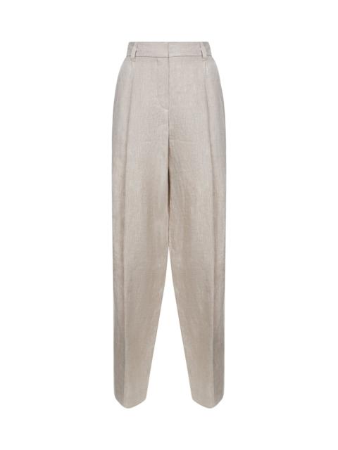 Brunello Cucinelli Brunello Cucinelli Women Beige Linen Wide Leg Trousers