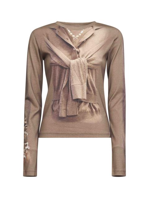 Marine Serre Beige cotton knit Trompe-L'œil sweater