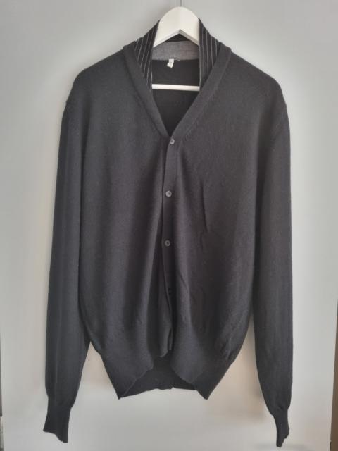 Unity - black wool cardigan with pinstripe collar