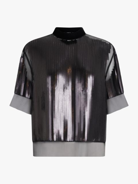 sacai HIGH NECK S/S SEQUIN OVERLAY TOP | BLACK