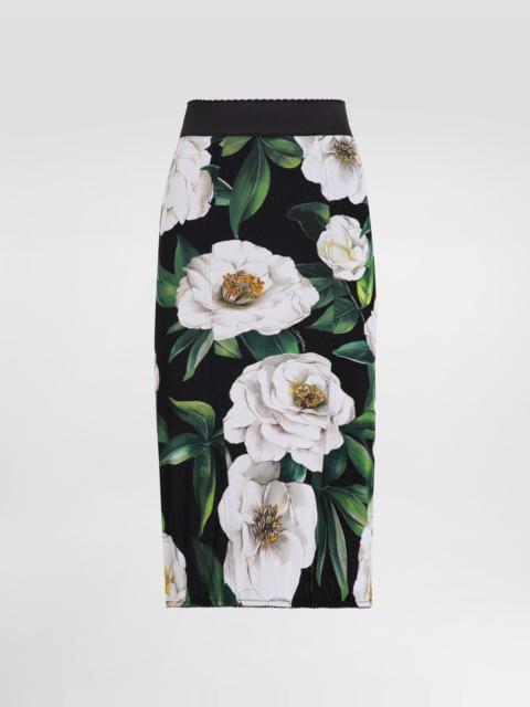 Dolce & Gabbana Calf-length stretch pencil skirt with gardenia print