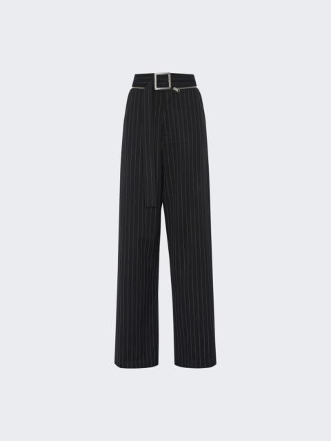 Jean Paul Gaultier Pinstripe Wool Belted Suit Pants Black