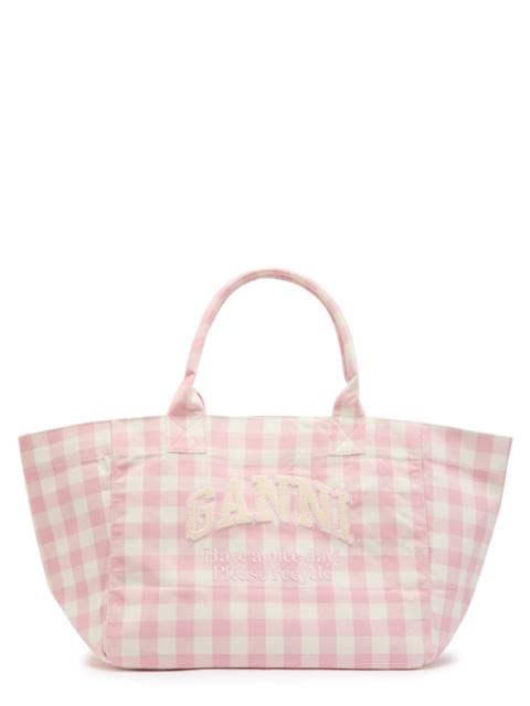 GANNI Ganni Vichy Xxl Checked Shopper Canvas Tote