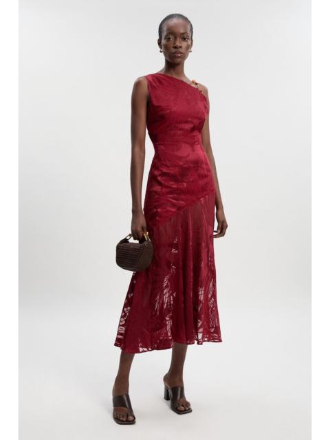 KAREN MILLEN Petite Devoure One Shoulder Woven Maxi Dress With Trim Detail