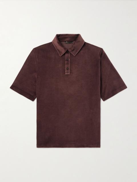 Loro Piana Cotton and Silk-Blend Velour Polo Shirt Brown
