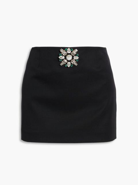 AREA Embellished wool-twill mini skirt