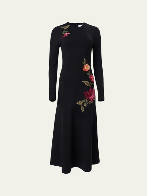 CAROLINA HERRERA Floral Embroidered Long-Sleeve Midi Dress