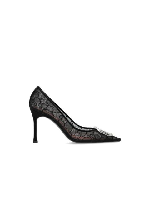 Amina Muaddi AMINA MUADDI Camelia 90mm Black Satin Lace Pumps New & Authe