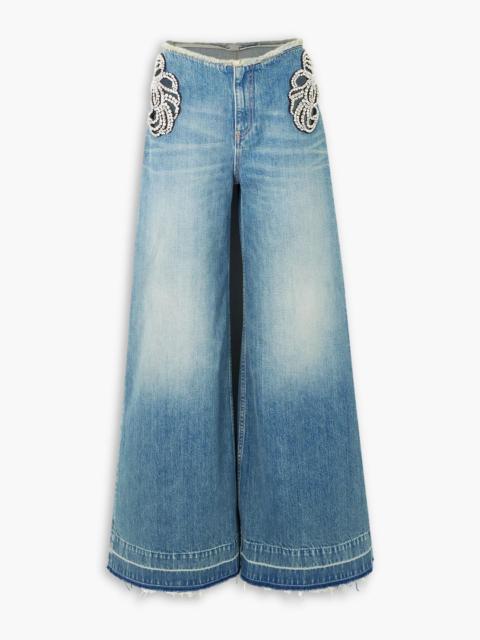 Stella McCartney Cutout crystal-embellished frayed mid-rise wide-leg jeans