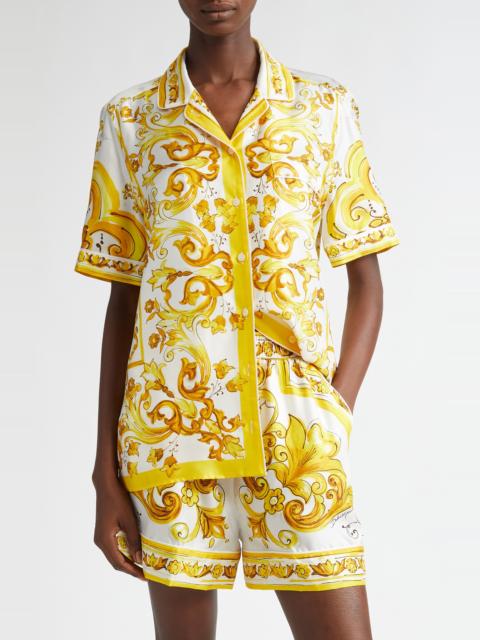 Dolce & Gabbana Dolce&Gabbana Majolica Print Silk Button-Up Shirt in Mix Maiolica Giallo at Nordstrom