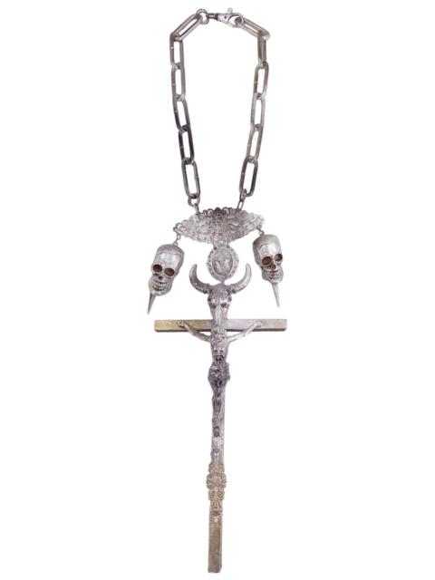 Jean Paul Gaultier Jean Paul Gaultier 90S Sample 1/1 XXL Silver Crucifix Cross Bull Skull Spiked Chain Necklace