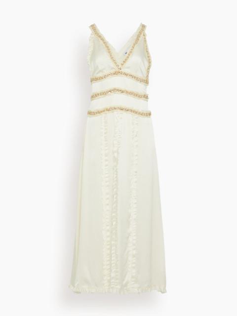Saint Art Nola Embellished Silk Dress in Ivory