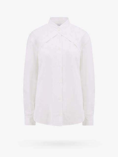 Off White Cotton Shirt With Straps And Metal Buckle