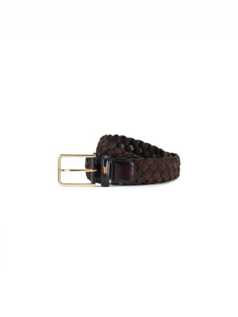 Santoni Dark brown woven suede belt