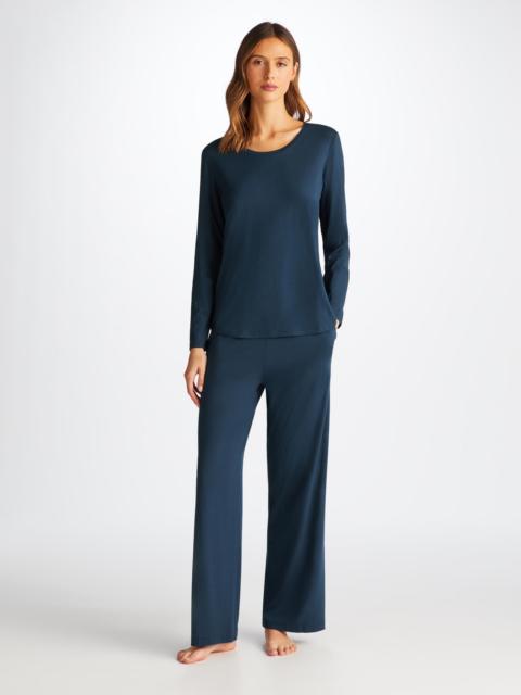 Derek Rose Women's Long Sleeve T-Shirt Lara Micro Modal Stretch Navy