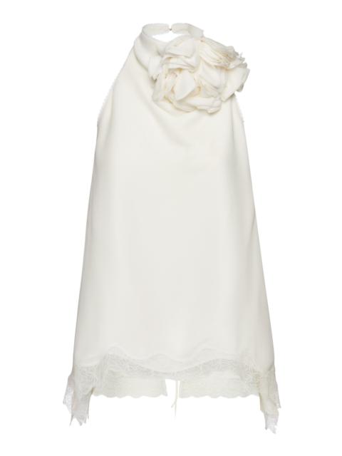 MAGDA BUTRYM Floral-Embellished Silk Halter Top ivory
