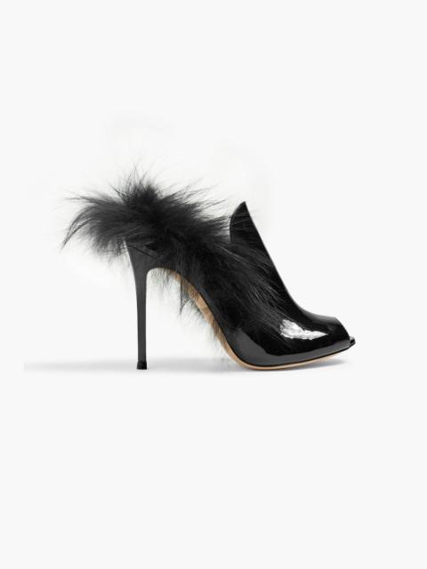 Gianvito Rossi Benton feather-embellished patent-leather sandals