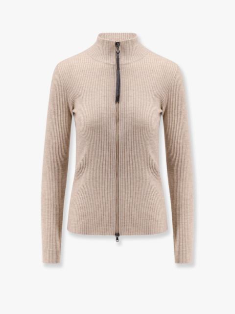 Brunello Cucinelli Sparkling Cashmere And Silk Ribbed Cardigan With Monili Detail