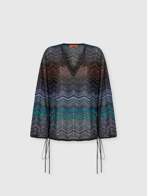 Missoni Chevron Lamé Viscose Blouse with Sequins