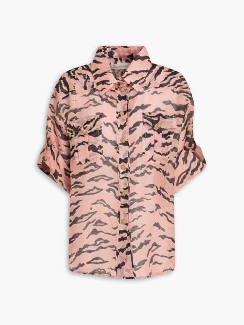 Zimmermann Zebra-print linen and silk-blend gauze shirt