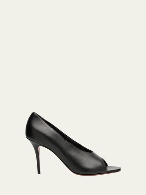 Amina Muaddi Julianne Peep-Toe Leather Pumps