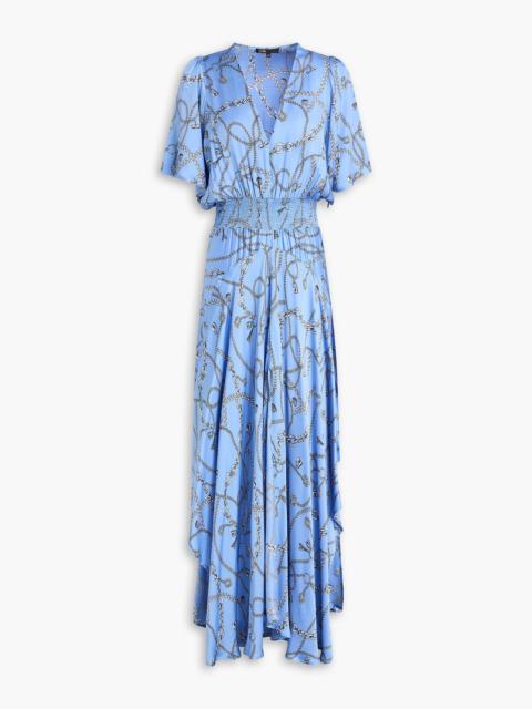 maje Asymmetric printed satin maxi dress