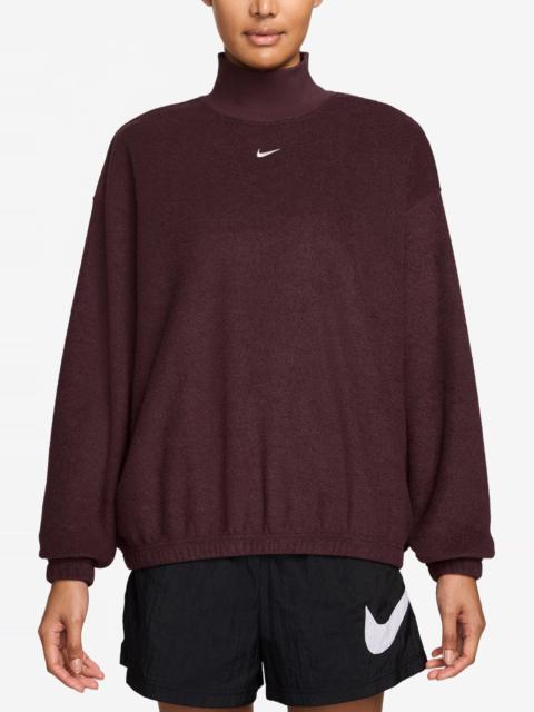 Nike Nike Phoenix Plush Cozy Oversized Mock Neck Sweatshirt in Burgundy Crush/Sail at Nordstrom