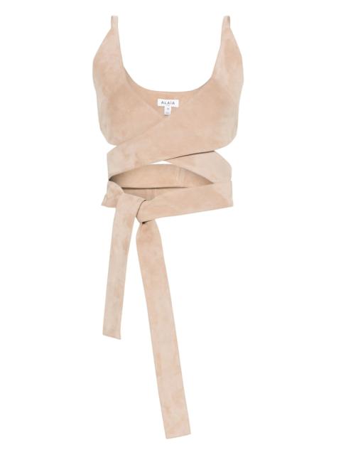 Alaïa wrap striped cropped top