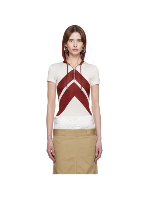 Jean Paul Gaultier White & Burgundy 'The Chevrons' Hoodie