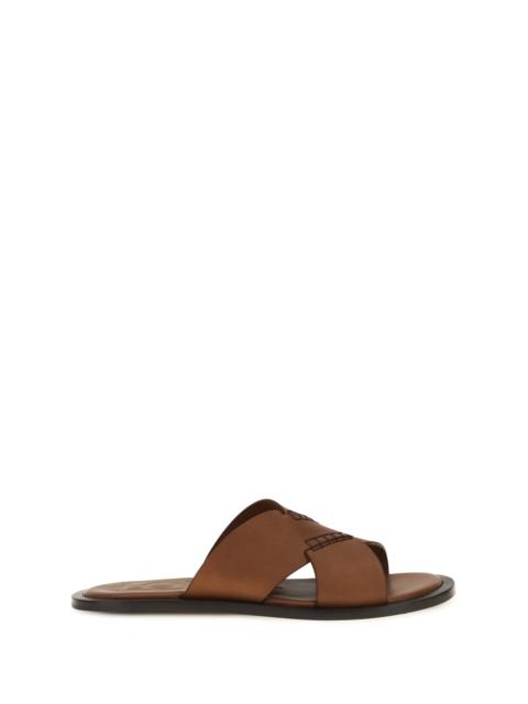 Loewe Loewe Flex Cross Leather Slide Sandals Tan