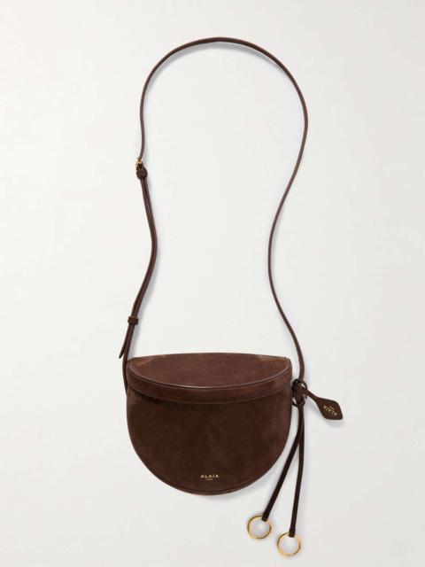 Le Click leather-trimmed nubuck shoulder bag Brown