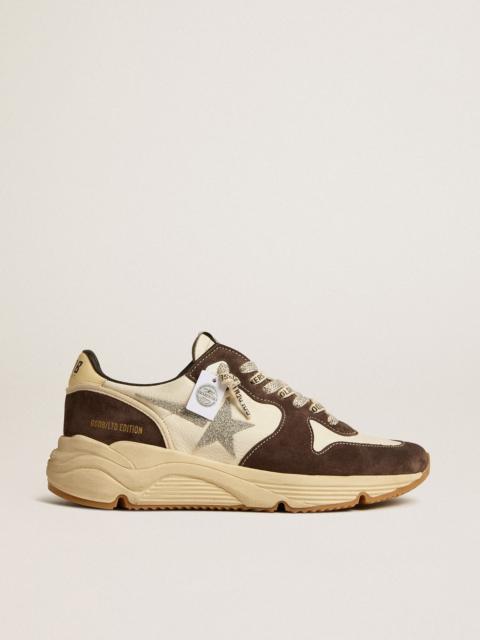 Golden Goose Running Sole LTD in nappa and brown suede with a Swarovski star