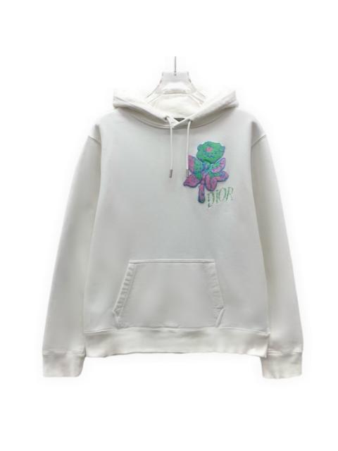 Dior Dior Logo Embroidered Cotton Hooded Long Sleeve Sweatshirt White
