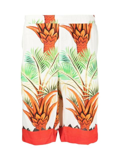 ENDLESS JOY DATE PALM MOTIF-PRINT BERMUDA SHORTS