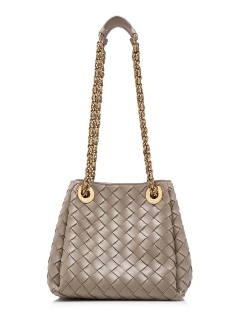Bottega Veneta Small Parachute Intrecciato Leather Chain Bag grey