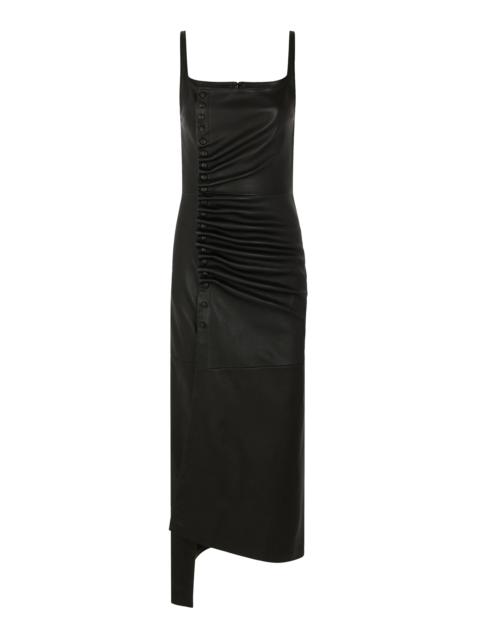 rabanne Button-Detailed Leather Midi Dress black