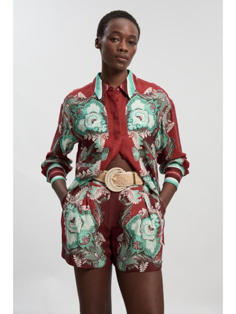 KAREN MILLEN Mirrored Viscose Linen Print With Raffia Belt Woven City Short