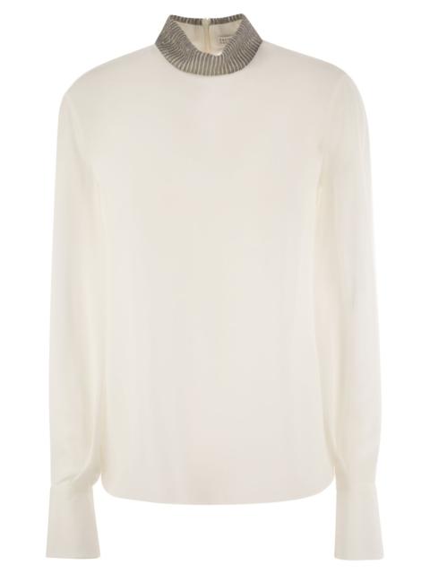 Brunello Cucinelli Brunello Cucinelli Women Silk Crepe De Chine Blouse With Neck Jewel