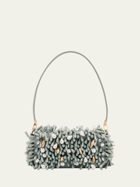 Cult Gaia Perla Beaded Leather Clutch Bag