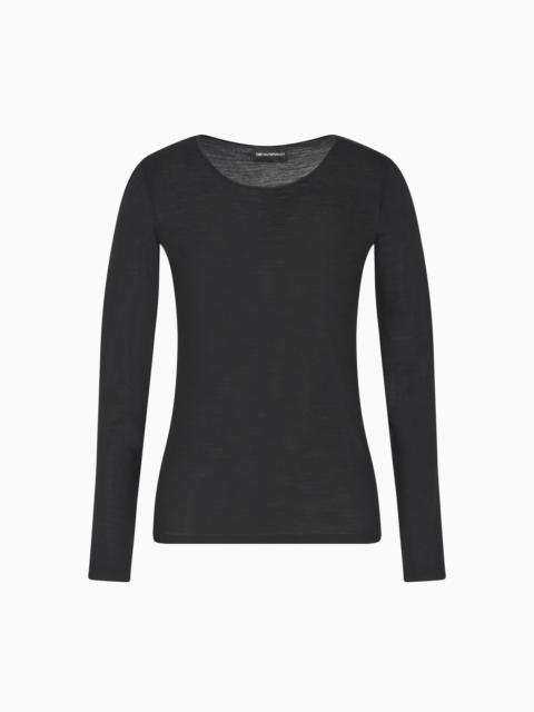 EMPORIO ARMANI ROUND-NECK JUMPER MADE OF LIGHTWEIGHT JERSEY IN A WOOL AND SILK BLEND