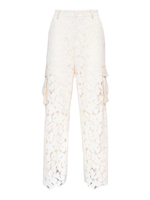 LORETTA CAPONI Yuna Lace Macrame Pants ivory