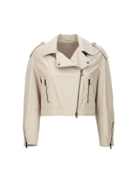 Brunello Cucinelli Brunello Cucinelli Wooff White Leather Cropped Jacket
