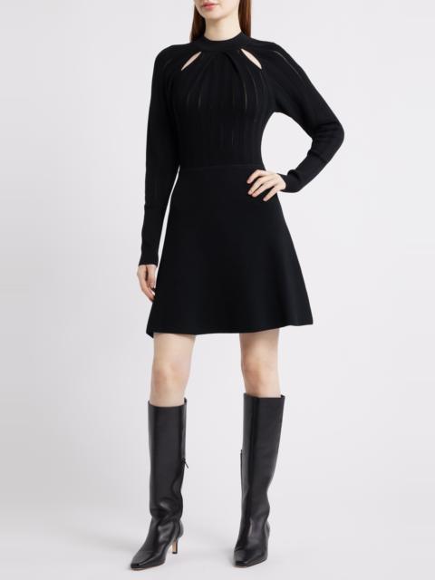 BOSS BOSS Fuccia Long Sleeve Cutout Fit & Flare Dress in Black at Nordstrom