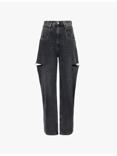 Maison Margiela Slashed faded-wash wide-leg mid-rise jeans